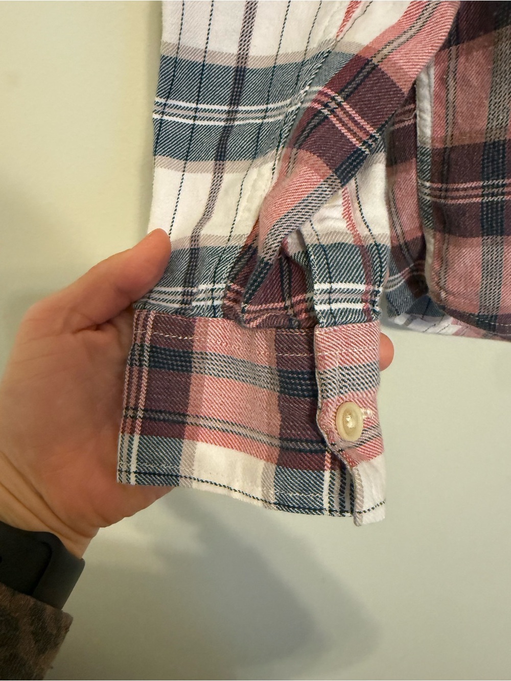 2/$30 Lucky Brand Saturday Stretch Plaid Flannel Shirt Medium Pink Blue Cream - Picture 4 of 8